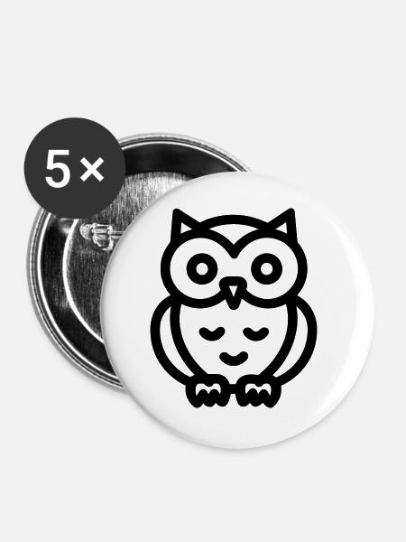 Eule - Buttons groß 56 mm (5er Pack) - Weiß