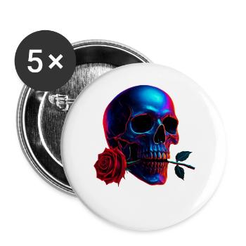 Totenkopf Rose Dark Art Neon Schädel Motiv - Buttons groß 56 mm (5er Pack) - Weiß - Vorne