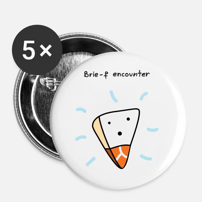 Brie-f Encounter Funny Cheese Pun Cartoon Design - Buttons large 2.2''/56 mm (5-pack) - white