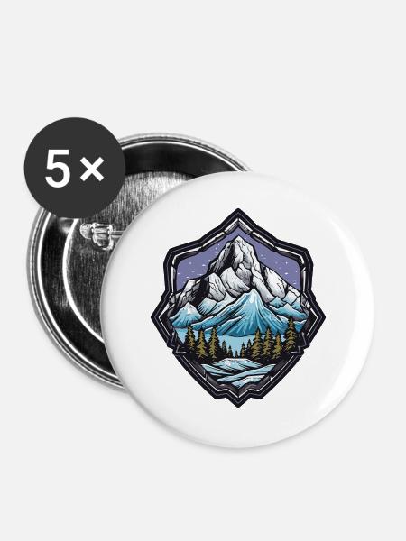 Berge Winterlandschaft - Buttons groß 56 mm (5er Pack) - Weiß