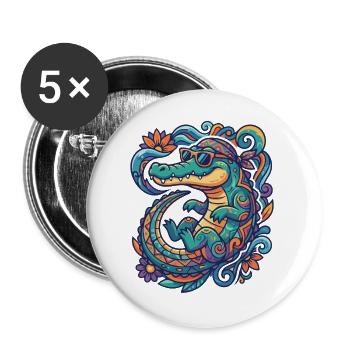 Farbenfrohes Krokodil Sommer Wasser Sonnenbrille - Buttons groß 56 mm (5er Pack) - Weiß - Vorne