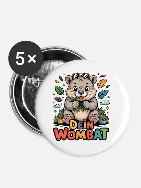 Dein Wombat - Buttons groß 56 mm (5er Pack) - Weiß