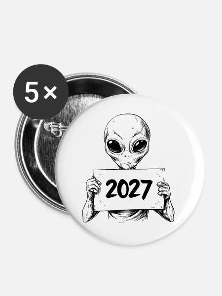 Außerirdischer - Buttons groß 56 mm (5er Pack) - Weiß