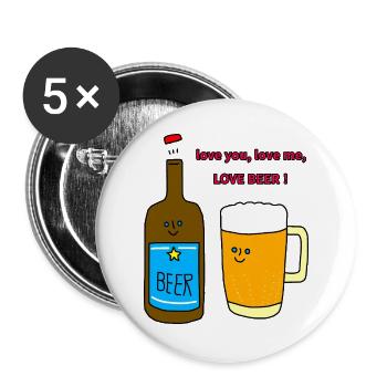 Love Beer Duo Happy Love Beer - Buttons groß 56 mm (5er Pack) - Weiß - Vorne