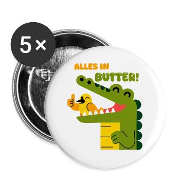 Alles in Butter: Alligator und Spatz - Buttons groß 56 mm (5er Pack) - Weiß - Vorne