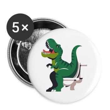 Dinosaure rugissant sur les toilettes - Lot de 5 grands badges (56 mm) - blanc - Devant
