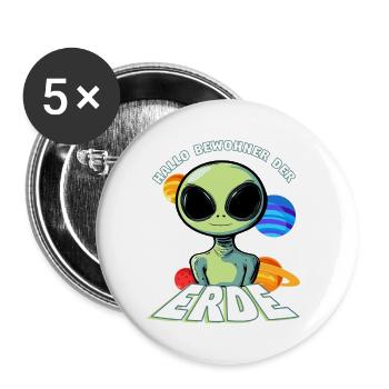 Hallo Bewohner der Erde Alien - Buttons groß 56 mm (5er Pack) - Weiß - Vorne