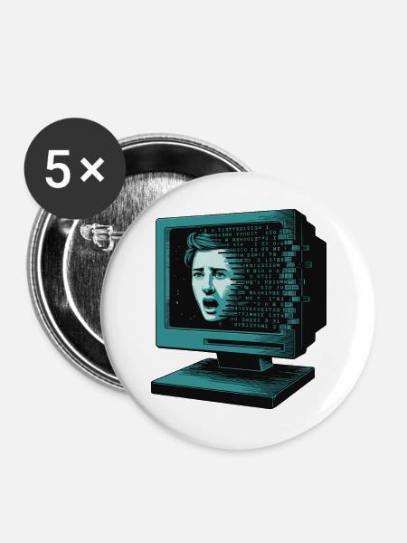 Retro-Computer Schrecken- Retroglitch KI - Buttons groß 56 mm (5er Pack) - Weiß