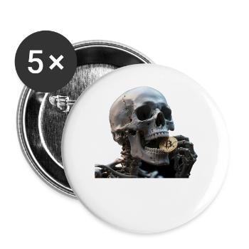Realistic Skeleton Skull with Bitcoin Coin - Buttons large 2.2''/56 mm (5-pack) - white - Front