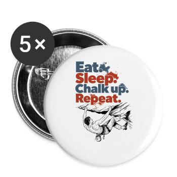 Klettern Bouldern Eat Sleep Chalk Up Repeat - Buttons groß 56 mm (5er Pack) - Weiß - Vorne