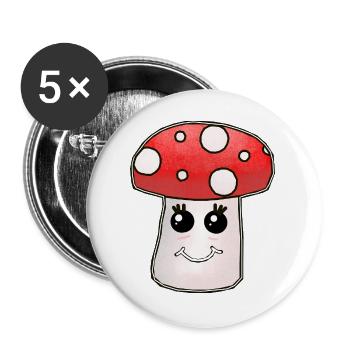 Champignons champignons Kawaii - Lot de 5 grands badges (56 mm) - blanc - Devant