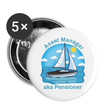 Retraité, alias gestionnaire d’actifs - Lot de 5 grands badges (56 mm) - blanc - Devant