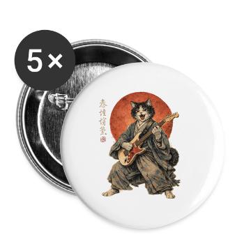 Japanese Cat Guitar Ukiyoe Music Anime - Buttons large 2.2''/56 mm (5-pack) - white - Front