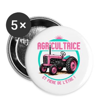 Agricultrice et fière de l’être - design tracteur  - Lot de 5 grands badges (56 mm) - blanc - Devant
