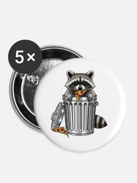 Waschbär-Pizza-Dash - Buttons groß 56 mm (5er Pack) - Weiß