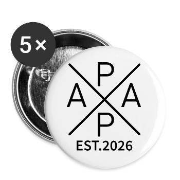 Papa 2026 Modernes X-Design – Est. 2026 - Buttons groß 56 mm (5er Pack) - Weiß - Vorne