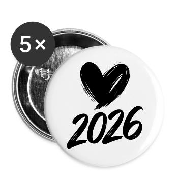 2026 Heart - Buttons large 2.2''/56 mm (5-pack) - white - Front