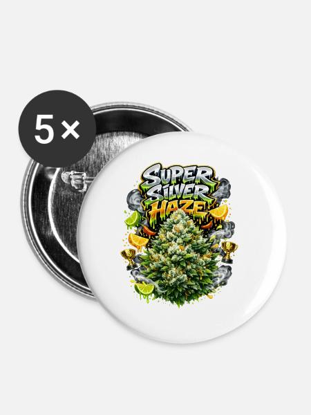 Super Silver Haze Graffiti-Druck - Buttons groß 56 mm (5er Pack) - Weiß