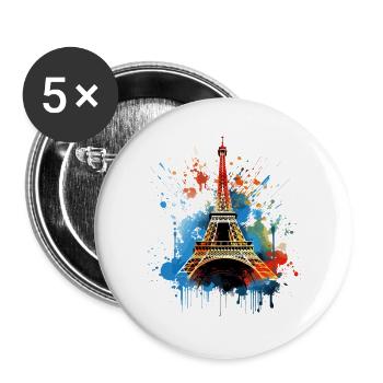 Paris Tour Eiffel, silhouette de la France Éclaboussures colorées - Lot de 5 grands badges (56 mm) - blanc - Devant