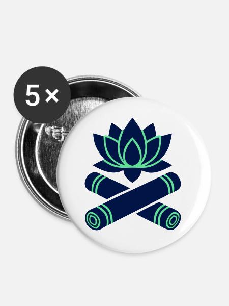 Lotusblüte Bambus Gekreuzt - Buttons groß 56 mm (5er Pack) - Weiß