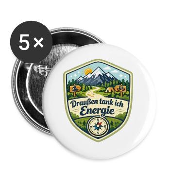 Draußen tank ich Energie - Buttons groß 56 mm (5er Pack) - Weiß - Vorne