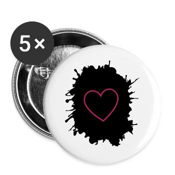 Neon Pink Herz-Umriss auf Schwarz - Buttons groß 56 mm (5er Pack) - Weiß - Vorne