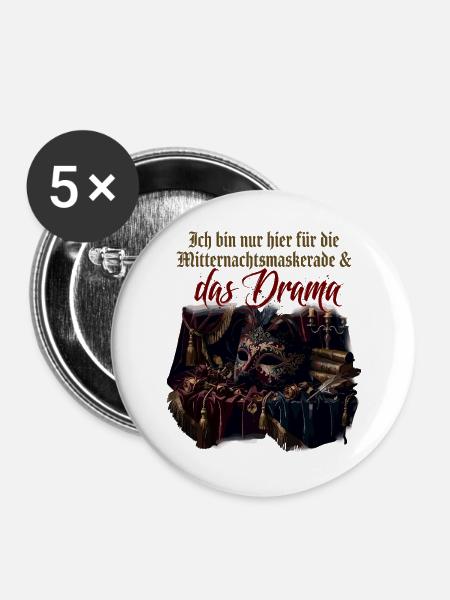 Mitternachtsmaskerade und Drama - Buttons groß 56 mm (5er Pack) - Weiß