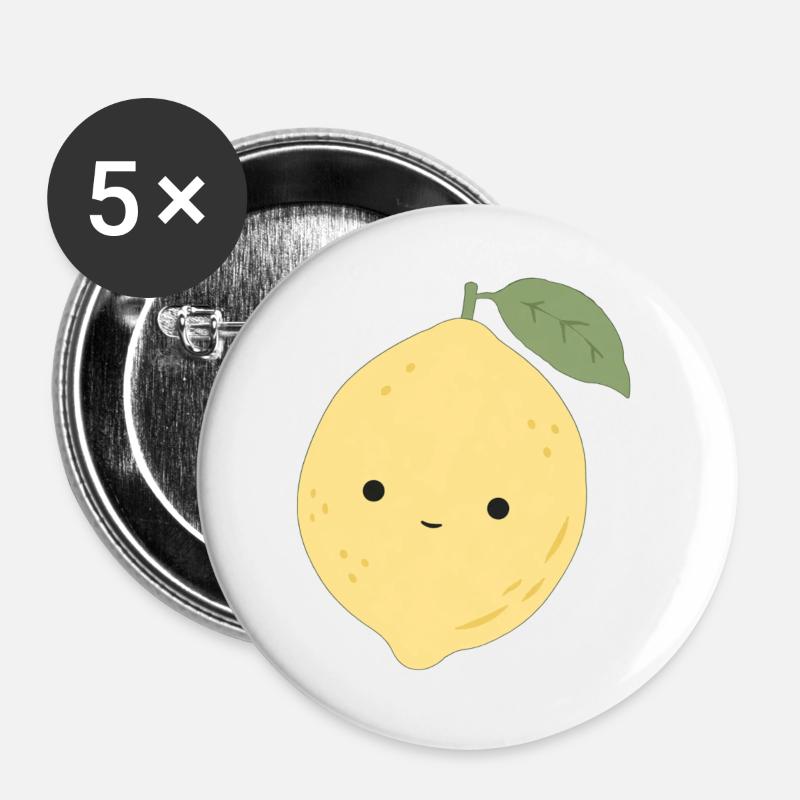 Leni Zitrone – Süßes Kawaii Frucht Design - Buttons groß 56 mm (5er Pack) - Weiß