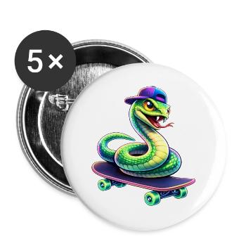 Neon Skate Snake Skateboard Animal - Buttons large 2.2''/56 mm (5-pack) - white - Front