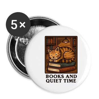 Cat's Rest: Reading Time on Books - Buttons large 2.2''/56 mm (5-pack) - white - Front