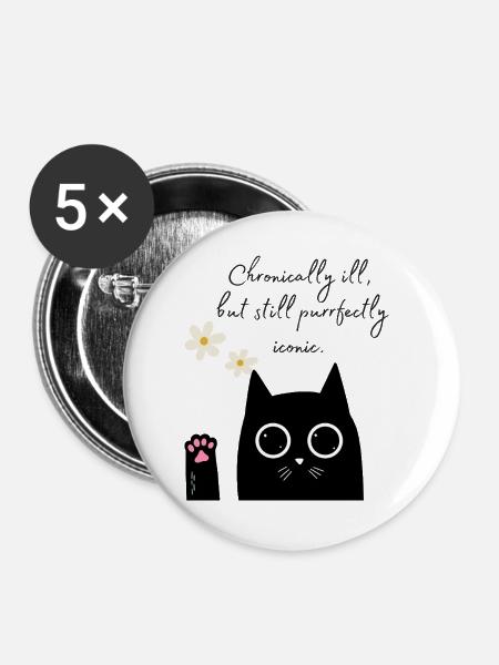 Chronisch ikonische Katze - Buttons groß 56 mm (5er Pack) - Weiß