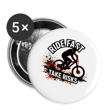 Mountain Bike Downhill Ride Fast Take Risks MTB - Buttons large 2.2''/56 mm (5-pack) - white - Front