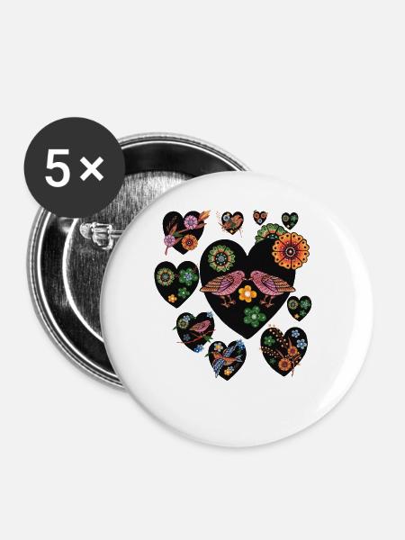 Love Birds Volkskunst - Buttons groß 56 mm (5er Pack) - Weiß