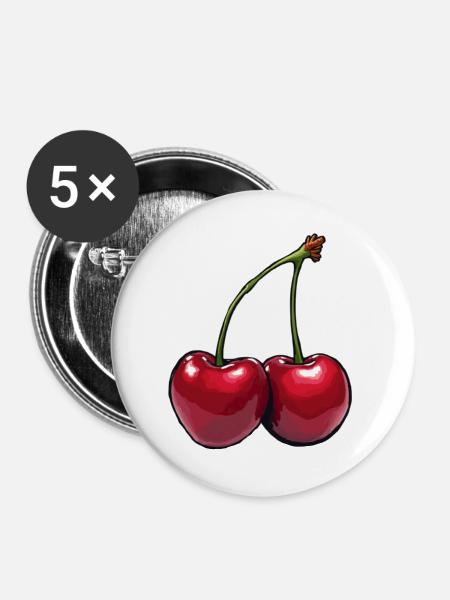 Kirschen - Buttons groß 56 mm (5er Pack) - Weiß