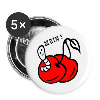  Kirschen mit Wurm - Buttons groß 56 mm (5er Pack) - Weiß - Vorne
