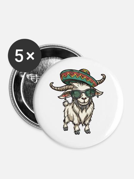 Bergziege Comic Lustig Sombrero - Buttons groß 56 mm (5er Pack) - Weiß