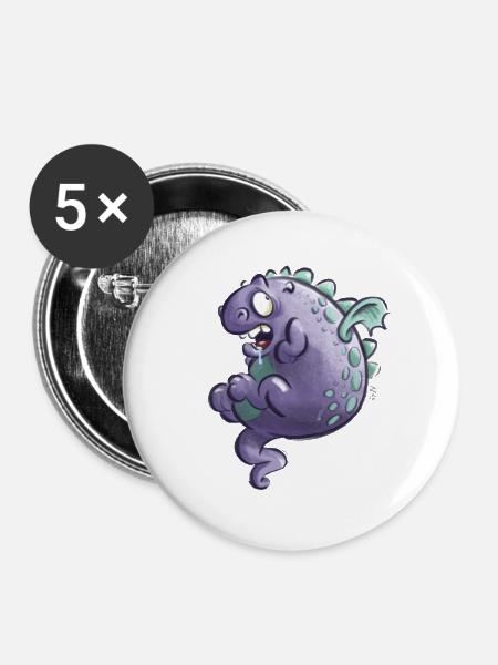 Lila Drache - Buttons groß 56 mm (5er Pack) - Weiß
