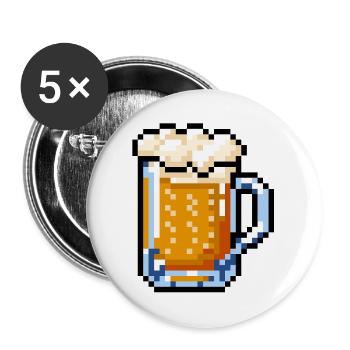 Bierglas Pixel Art – Retro Bier Design - Buttons groß 56 mm (5er Pack) - Weiß - Vorne