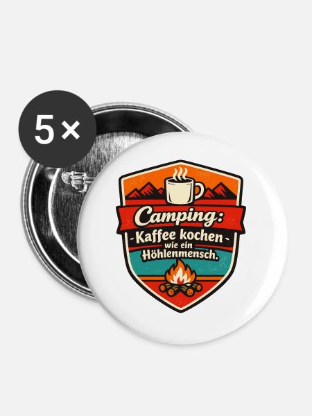 Camper Camping - Buttons groß 56 mm (5er Pack) - Weiß