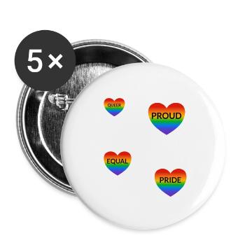 LGBT-Slogans stolz Regenbogenherzen - Buttons groß 56 mm (5er Pack) - Weiß - Vorne
