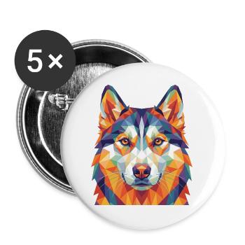 Colorful Geometric Husky Head Pop Art - Buttons large 2.2''/56 mm (5-pack) - white - Front