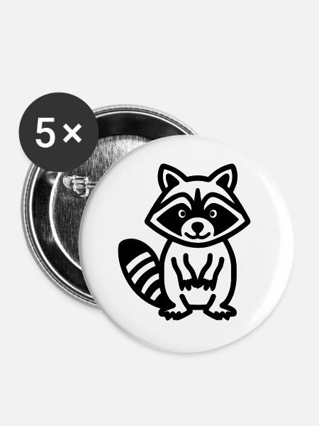 Waschbär - Buttons groß 56 mm (5er Pack) - Weiß