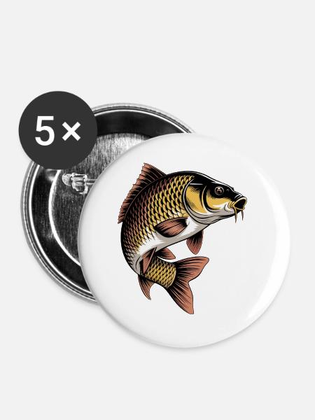 Springender Karpfen - Buttons groß 56 mm (5er Pack) - Weiß