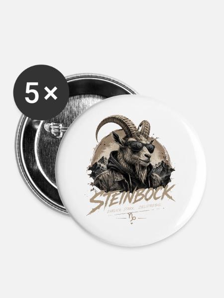 Steinbock Style - Buttons groß 56 mm (5er Pack) - Weiß