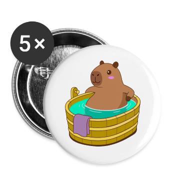Capybara Bath and SpaTime - Cozy Kawaii Gift - Buttons large 2.2''/56 mm (5-pack) - white - Front