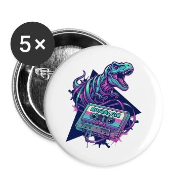 Dinosaure Cassette Nostalgique Neon Années 80/90 - Lot de 5 grands badges (56 mm) - blanc - Devant