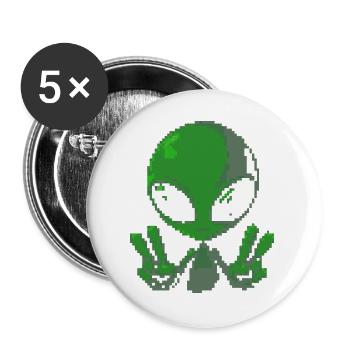 Pixel Green Alien Peace Sign - Buttons large 2.2''/56 mm (5-pack) - white - Front