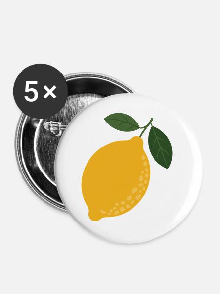 Zitrus-Illustration mit Zitronenblättern - Buttons groß 56 mm (5er Pack) - Weiß