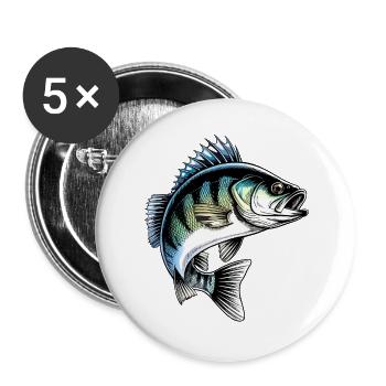 Jumping Perch Dynamic Fish Illustration - Buttons large 2.2''/56 mm (5-pack) - white - Front
