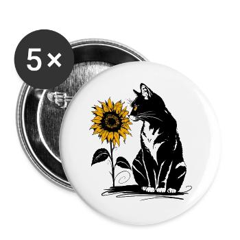 Chat avec tournesol – Motif d’animal mignon - Lot de 5 grands badges (56 mm) - blanc - Devant
